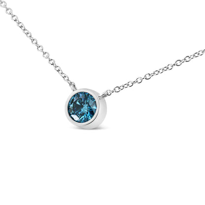 14K White Gold 1/2 Cttw Blue Lab Grown Diamond Modern Bezel-Set Solitaire 16"-18" Pendant Necklace (Blue Color,  VS2-SI1 Clarity)