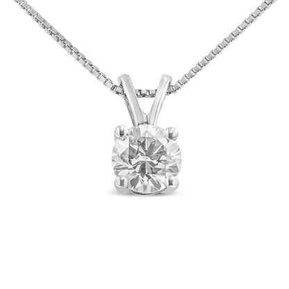 14K White Gold 1/4 Cttw Round Brilliant Cut Lab Grown Diamond 4-Prong Solitaire Pendant Necklace