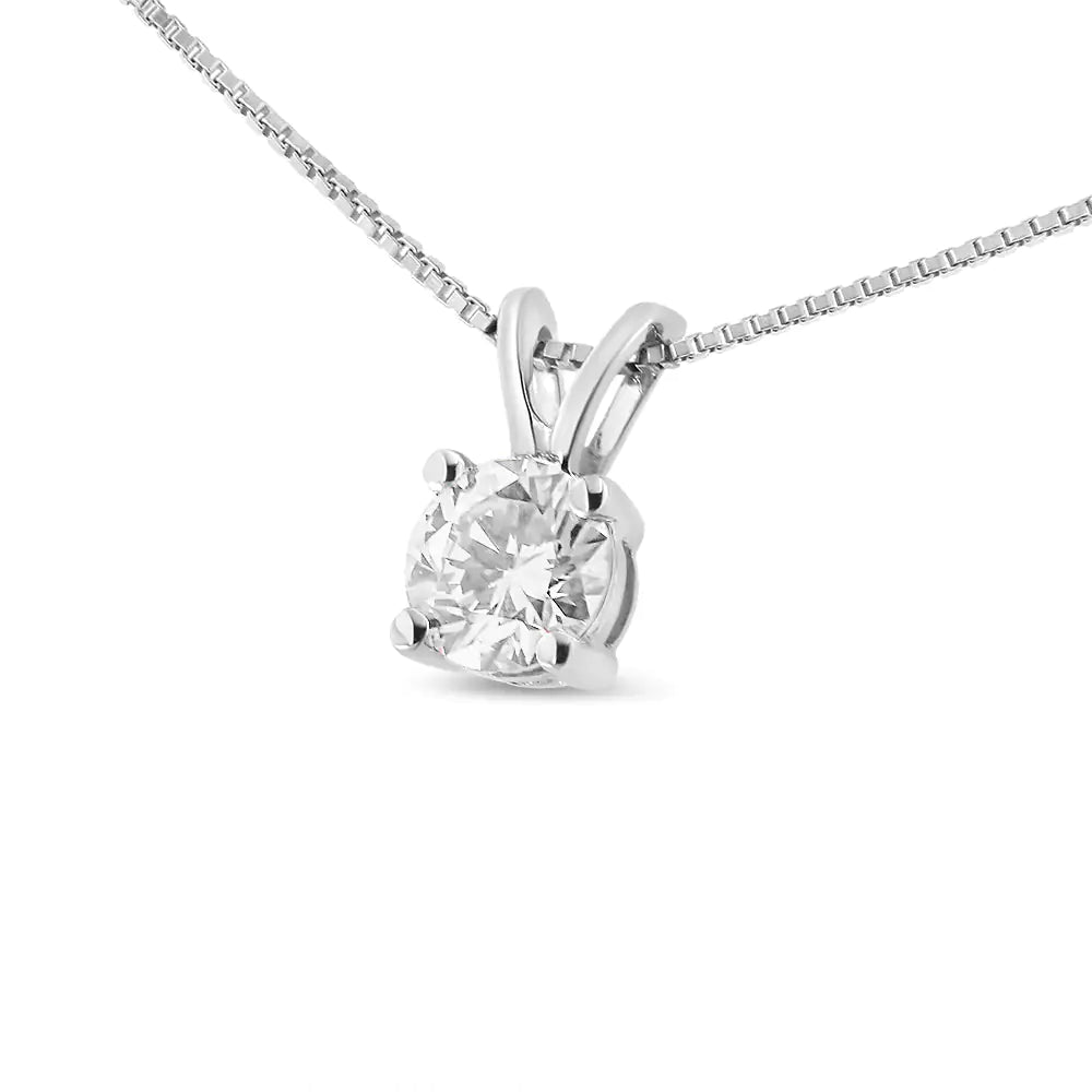 14K White Gold 1/4 Cttw Round Brilliant Cut Lab Grown Diamond 4-Prong Solitaire Pendant Necklace