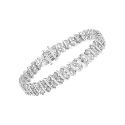 Sterling Silver 2 cttw Diamond Link Double Row Bracelet 7.25" (I-J, I2-I3)