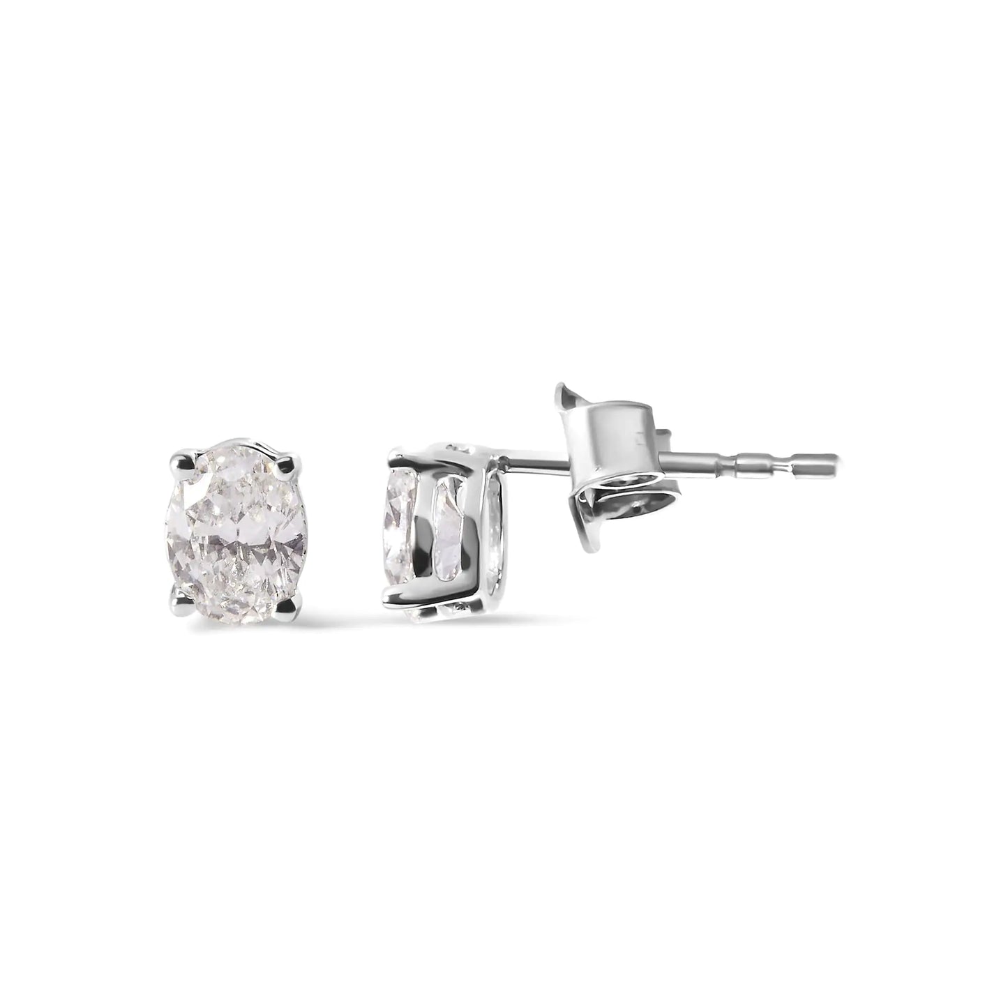 14K White Gold Prong Set Lab Grown Oval Diamond Solitaire Stud Earring (F-G Color, VS1-VS2 Clarity)