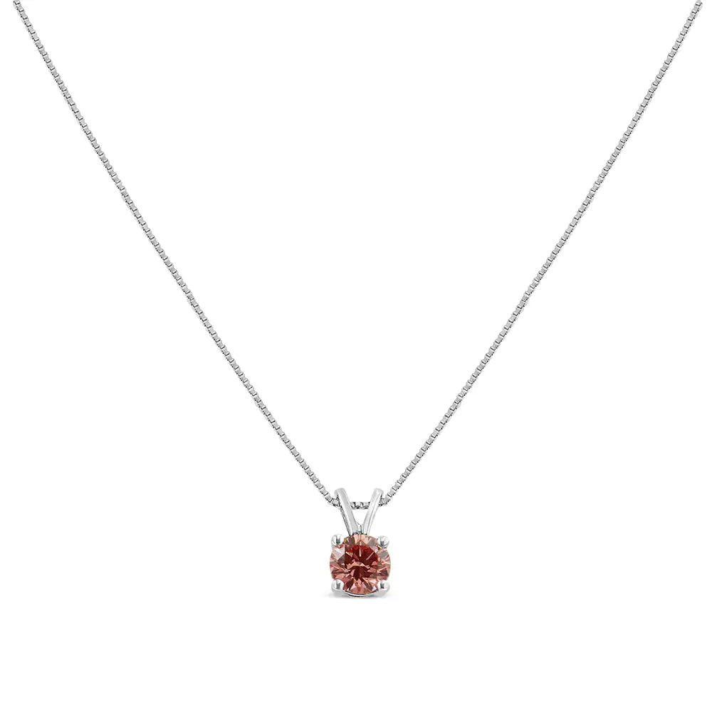 14K White Gold 1/4 Cttw Round Brilliant Cut Lab Grown Diamond 4-Prong Solitaire Pendant Necklace