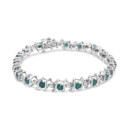 .925 Sterling Silver Lab-Grown Birthstone and 1/6 Cttw Round Diamond Tennis Bracelet (H-I Color, I1-I2 Clarity)