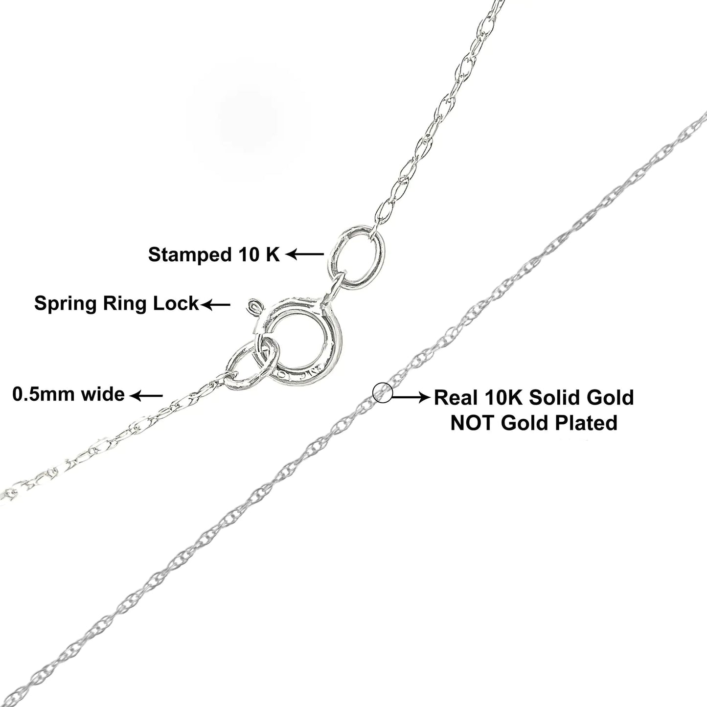 10K Gold 0.5 mm Slender & Dainty Fine Rope Chain Necklace