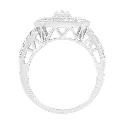 .925 Sterling Silver Round and Baguette Diamond Cathedral Ring (0.75 Cttw, H-I Color, I2-I3 Clarity)