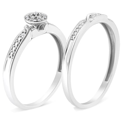 .925 Sterling Silver Diamond Accent Frame Twist Shank Bridal Set Ring and Band (I-J Color, I3 Clarity)