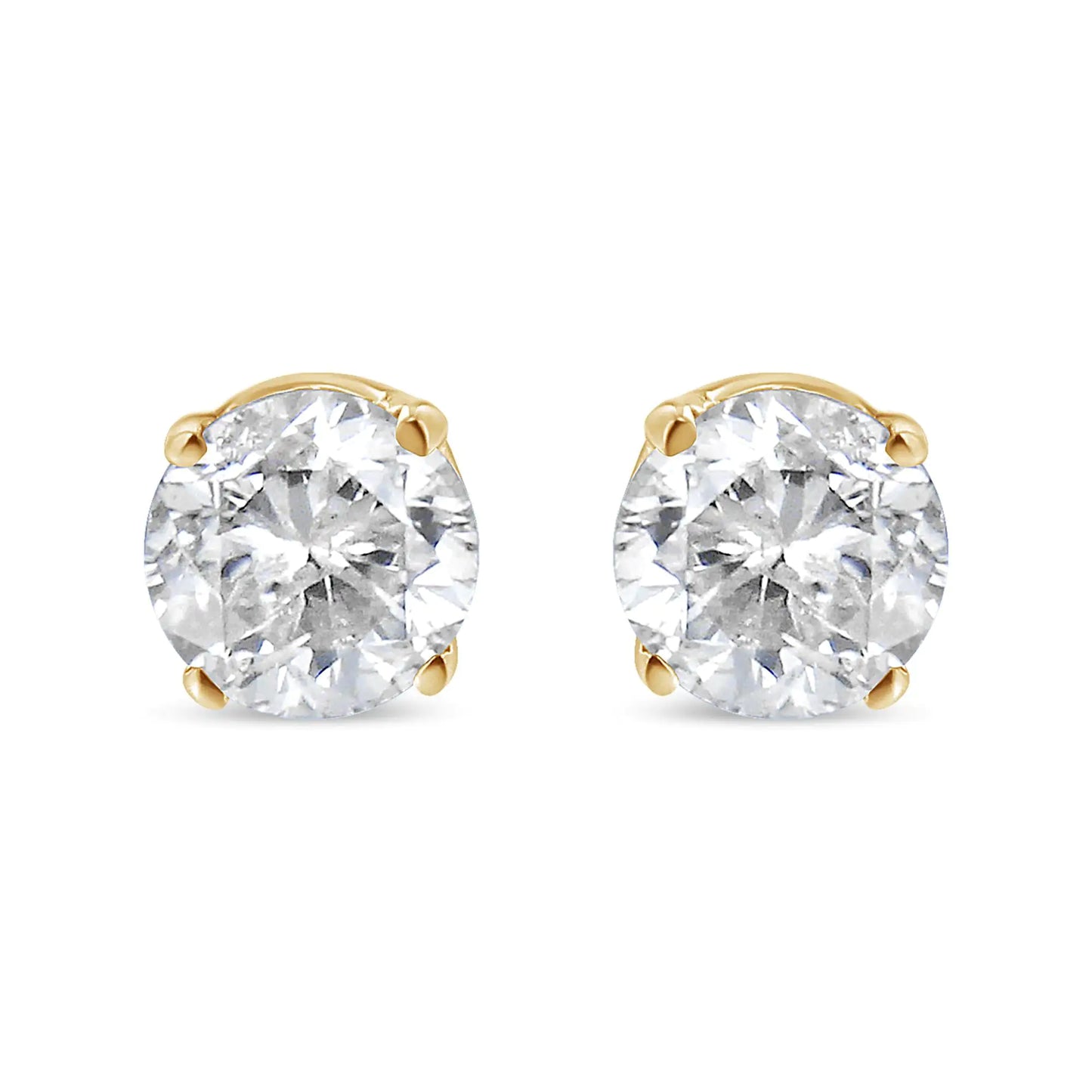 AGS Certified 1/2 Cttw Round Brilliant-Cut Diamond 14K Yellow Gold Classic 4-Prong Solitaire Stud Earrings (J-K Color, I1-I2 Clarity)