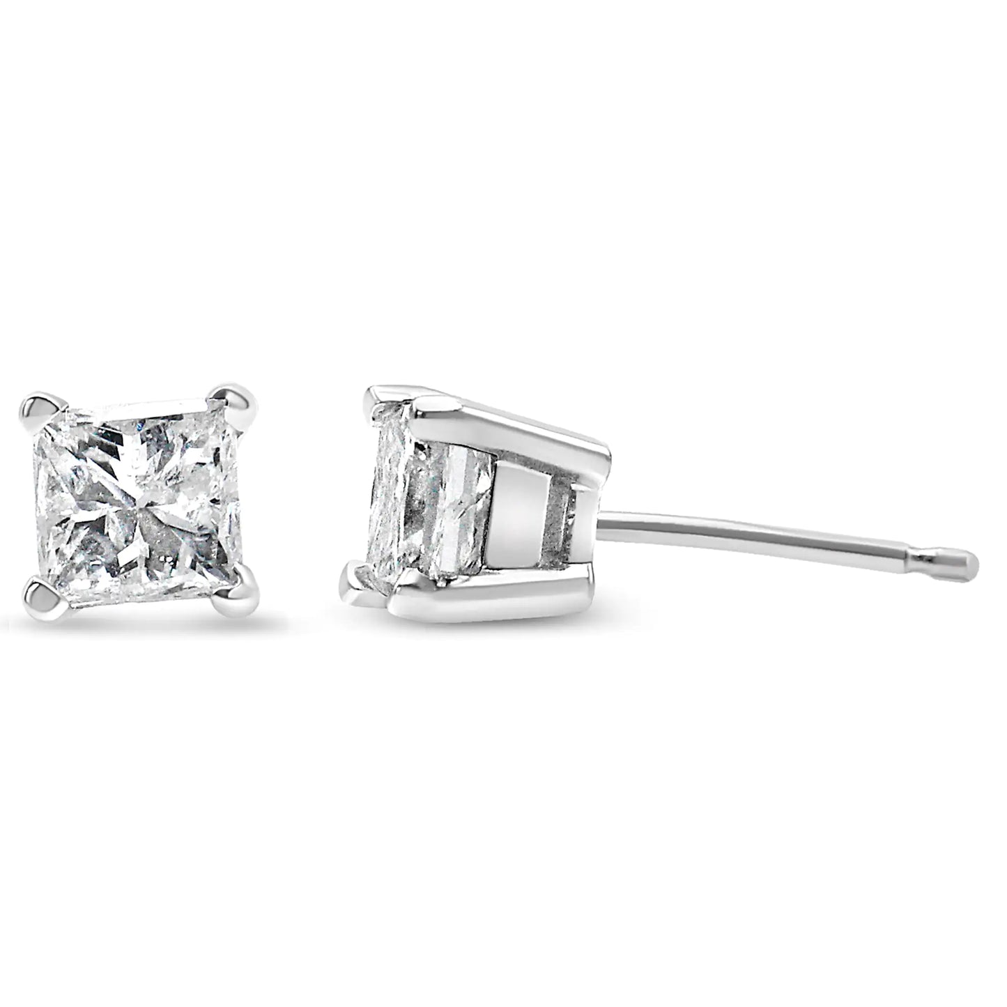 14K White Gold 1/2ct TDW Princess Cut Diamond Solitaire Stud Earrings (G-H, SI2-I1)