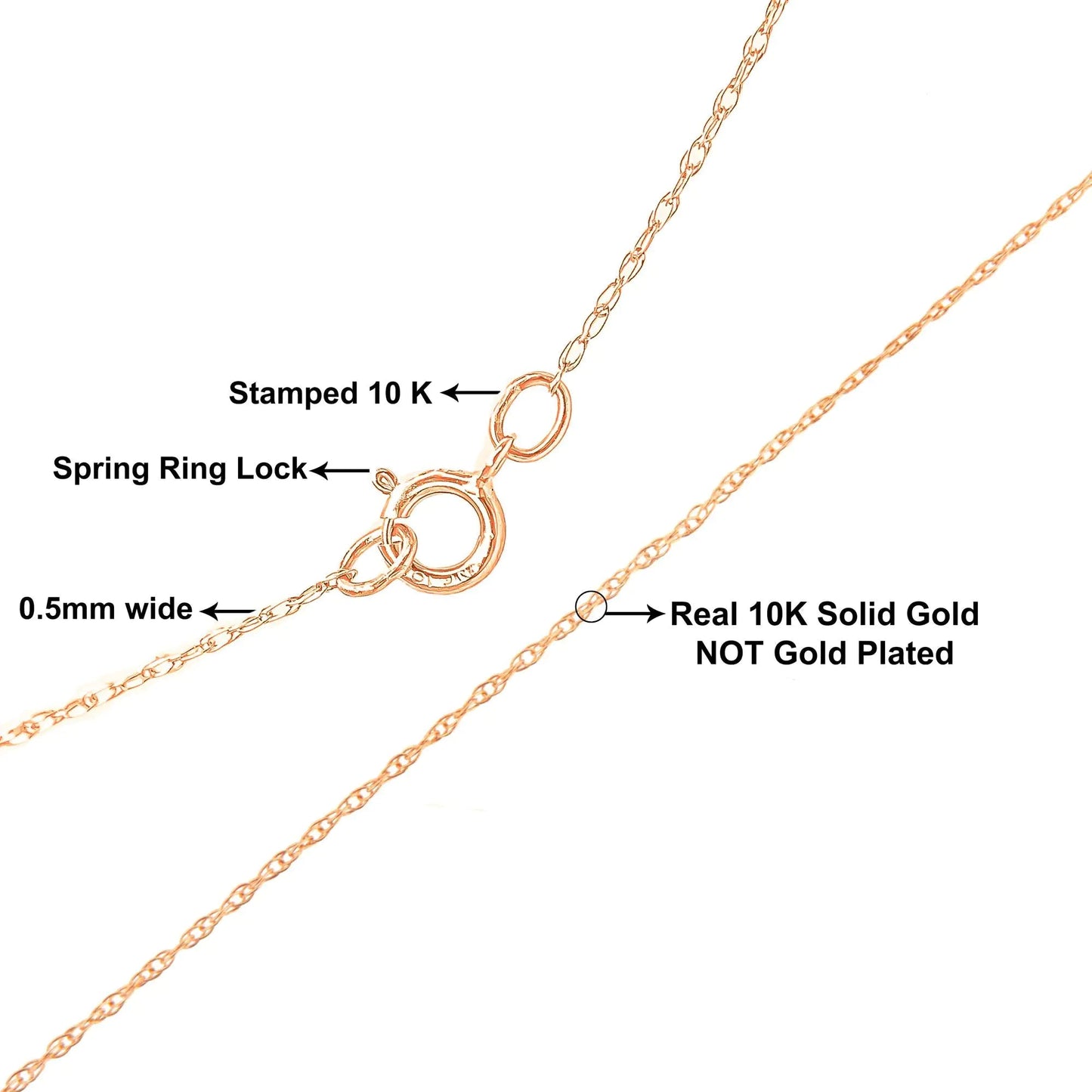 10K Gold 0.5 mm Slender & Dainty Fine Rope Chain Necklace