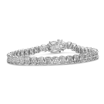 .925 Sterling Silver 2.0 Cttw Diamond Cluster Link Bracelet (I-J Color, I2-I3 Clarity) - Size 7.25"