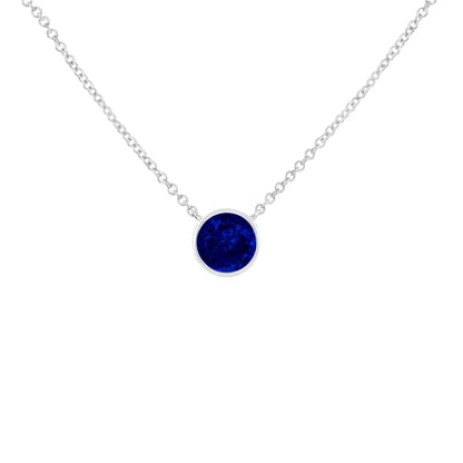 .925 Sterling Silver 2.5mm Lab Grown Cobalt Blue Sapphire Solitaire Bezel Necklace