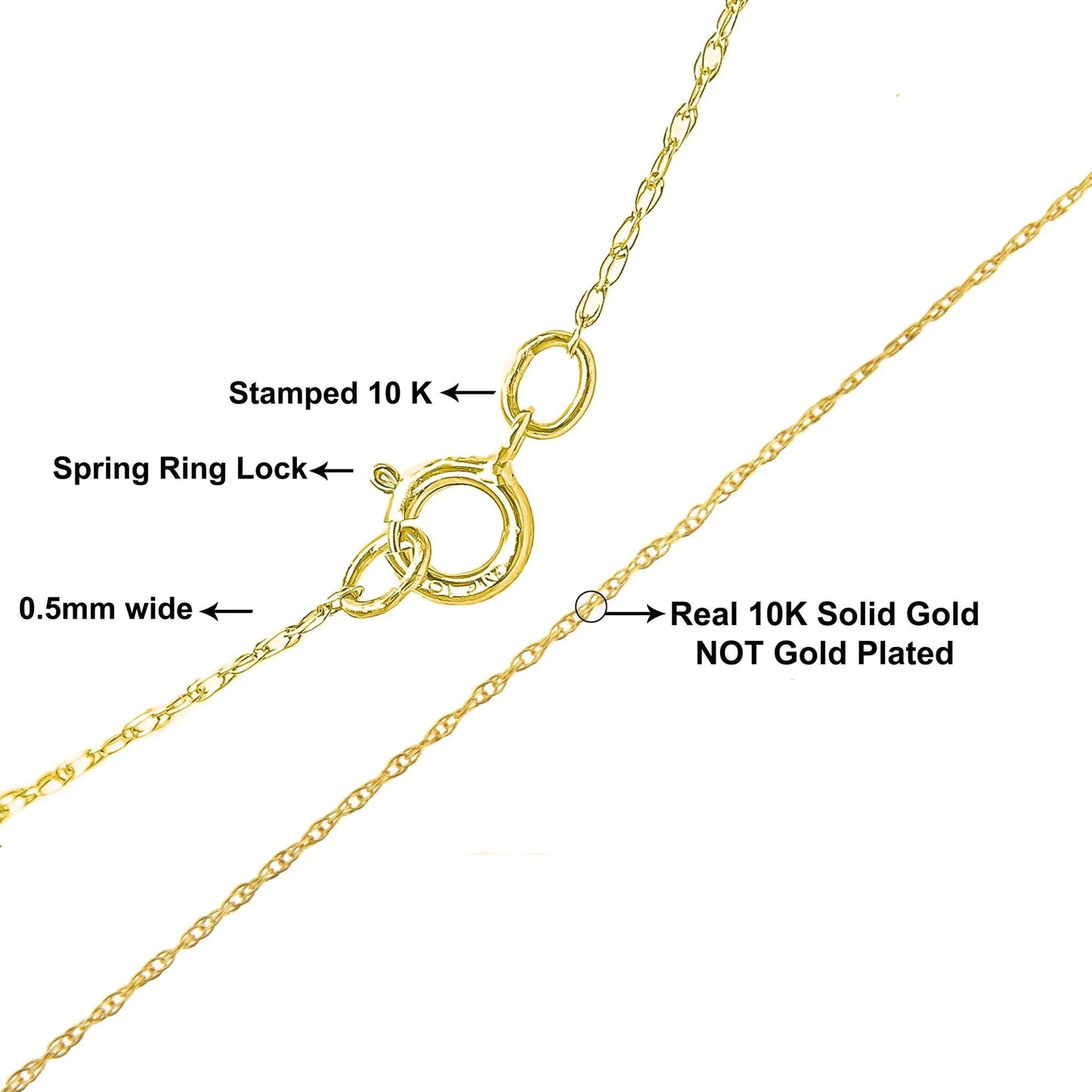 10K Gold 0.5 mm Slender & Dainty Fine Rope Chain Necklace