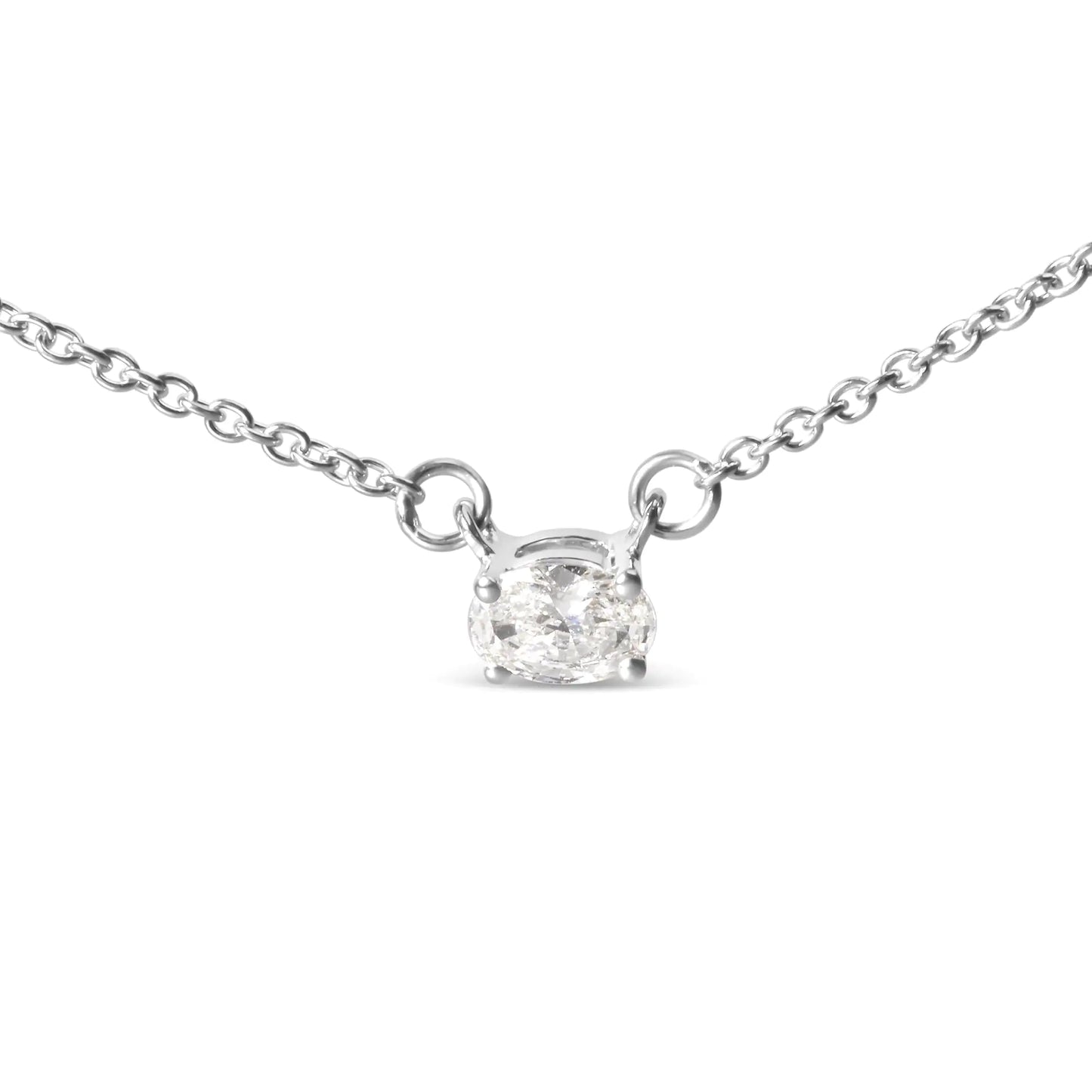 14K White Gold 1/4 Cttw Lab Grown Oval Solitaire Diamond East West 18" Pendant Necklace (G-H Color, VS2-SI1 Clarity)