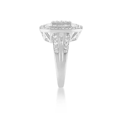 .925 Sterling Silver Round and Baguette Diamond Cathedral Ring (0.75 Cttw, H-I Color, I2-I3 Clarity)