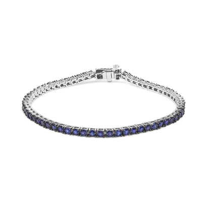 .925 Sterling Silver 5 3/4 Cttw Round Created Blue Sapphire Tennis Bracelet - 7.25" Inches