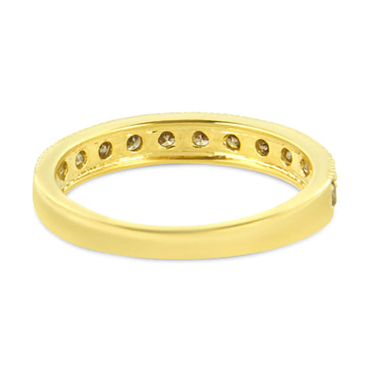 IGI Certified 1/2 Cttw Diamond 10K Yellow Gold Prong Set Beaded Milgrain Band Style Ring (J-K Color, I2-I3 Clarity)