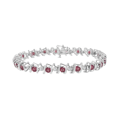 .925 Sterling Silver Lab-Grown Birthstone and 1/6 Cttw Round Diamond Tennis Bracelet (H-I Color, I1-I2 Clarity)