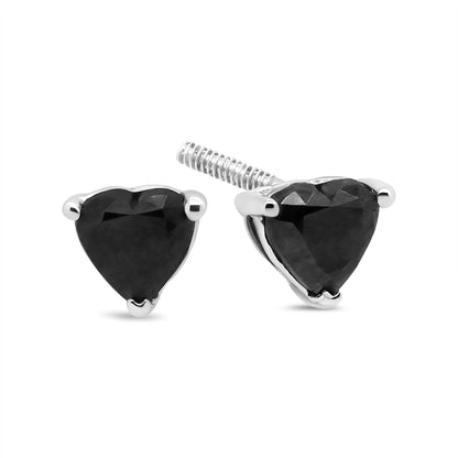 14K White Gold 1.00 Cttw Heart Cut Black Diamond Stud Earrings