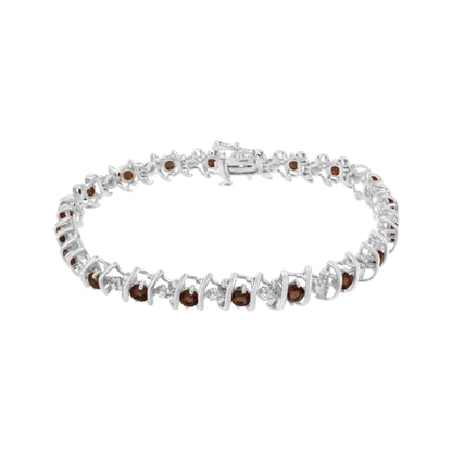 .925 Sterling Silver Lab-Grown Birthstone and 1/6 Cttw Round Diamond Tennis Bracelet (H-I Color, I1-I2 Clarity)