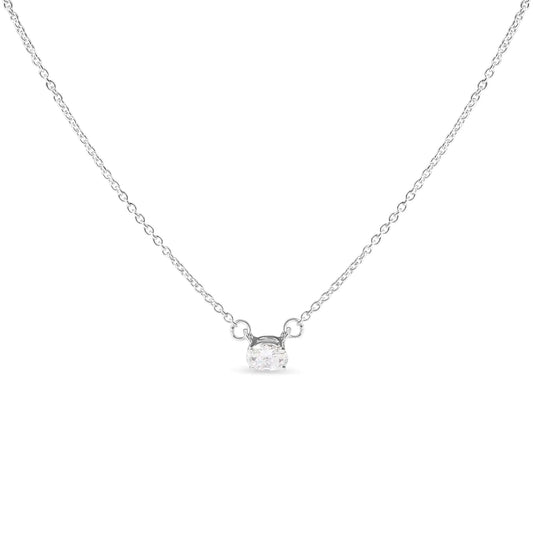 14K White Gold 1/4 Cttw Lab Grown Oval Solitaire Diamond East West 18" Pendant Necklace (G-H Color, VS2-SI1 Clarity)