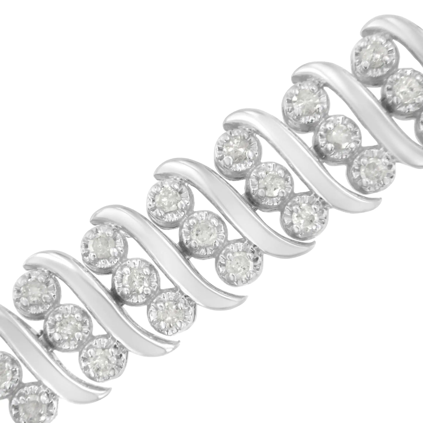 Sterling Silver 2 cttw Diamond Link Double Row Bracelet 7.25" (I-J, I2-I3)