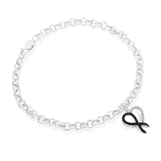 Sterling Silver 1/6ct TDW Diamond Heart Charm Bracelet 7" (Black, I2-I3)