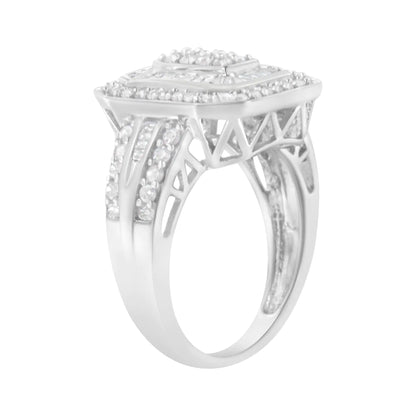 .925 Sterling Silver Round and Baguette Diamond Cathedral Ring (0.75 Cttw, H-I Color, I2-I3 Clarity)