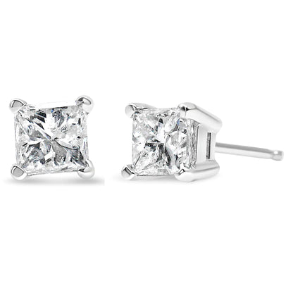 14K White Gold 1/2ct TDW Princess Cut Diamond Solitaire Stud Earrings (G-H, SI2-I1)