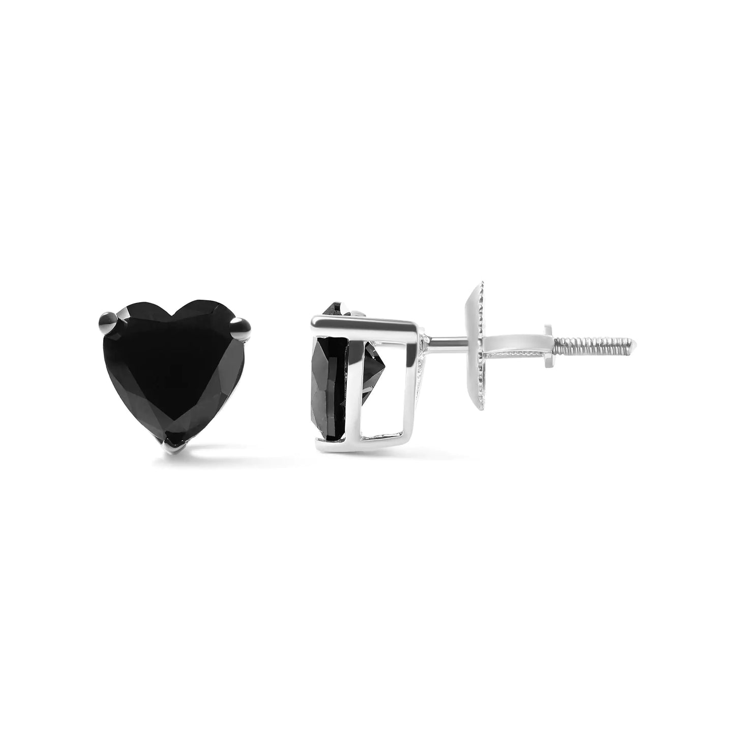 14K White Gold 1.00 Cttw Heart Cut Black Diamond Stud Earrings