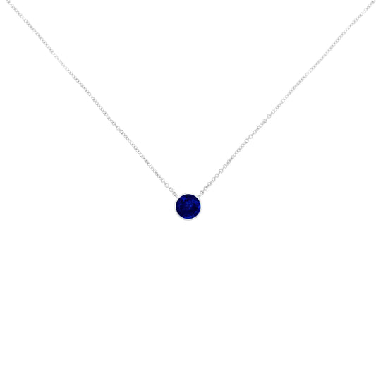 .925 Sterling Silver 2.5mm Lab Grown Cobalt Blue Sapphire Solitaire Bezel Necklace