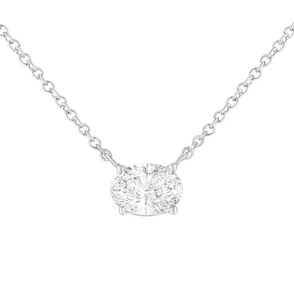 IGI Certified 14k White Gold 1/2 cttw Lab Grown Oval Shape Solitaire Diamond East West 18" Pendant Necklace (E-F Color, VS1-VS2 Clarity)