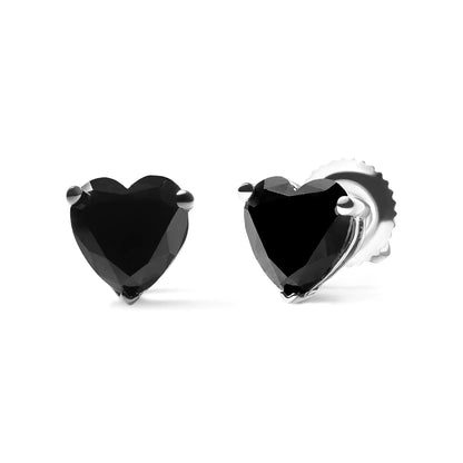 14K White Gold 1.00 Cttw Heart Cut Black Diamond Stud Earrings