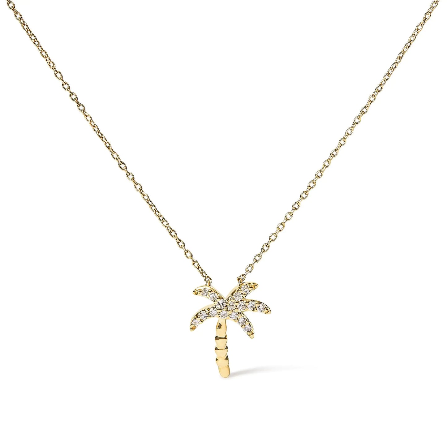 10K Yellow Gold 1/10 Cttw Round Diamond Palm Tree 18" Inch Pendant Necklace (H-I Color, I1-I2 Clarity)