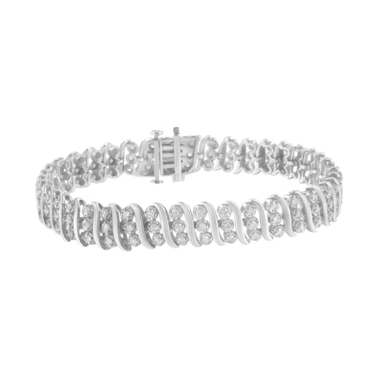 Sterling Silver 2 cttw Diamond Link Double Row Bracelet 7.25" (I-J, I2-I3)