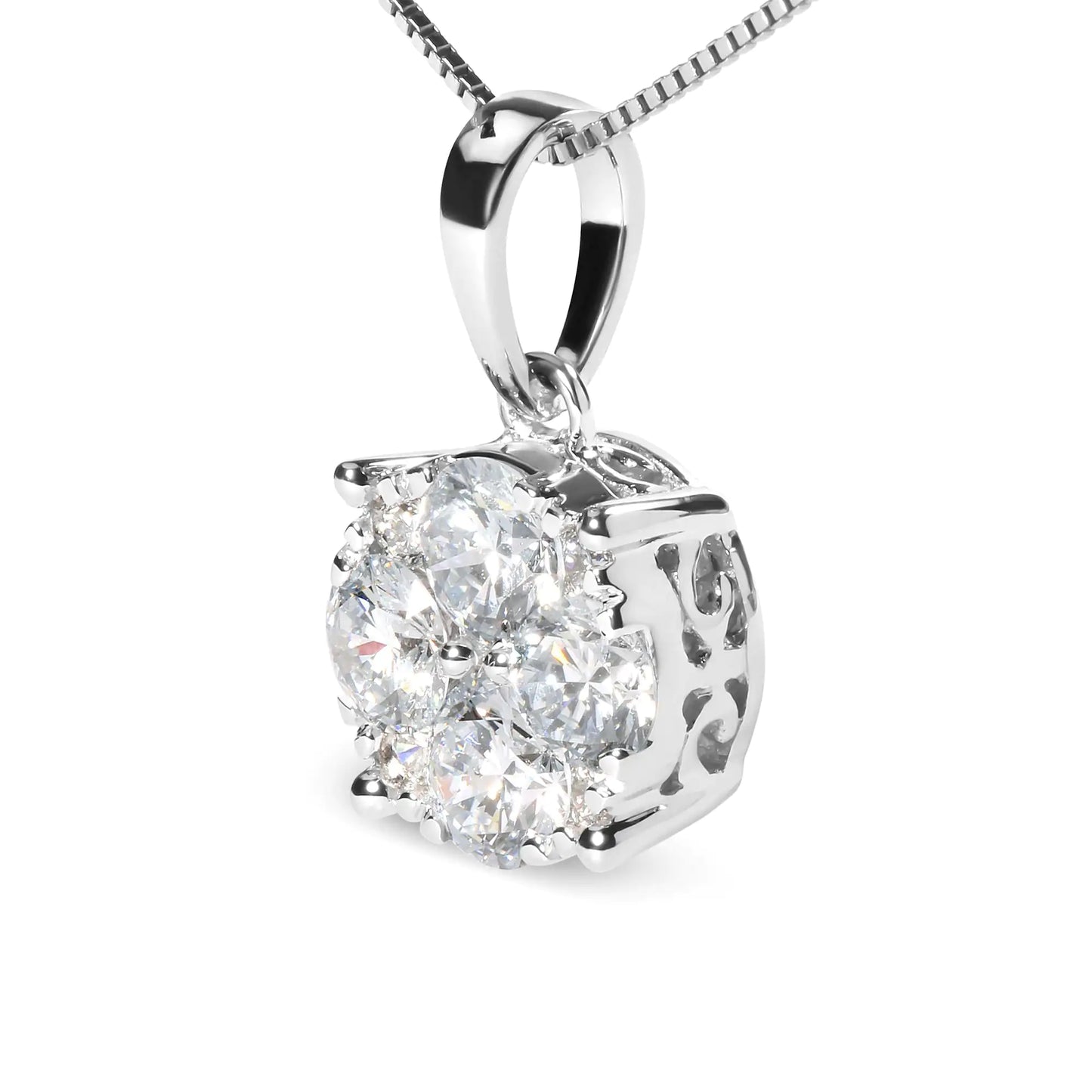 14k White 1.00 Cttw Lab Grown Diamond Cluster Pendant 18" Necklace (G-H Color, VS1-VS2 Clarity)