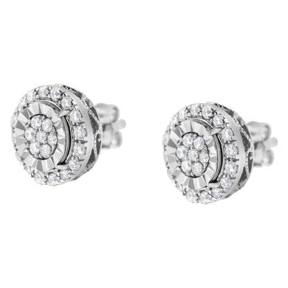 Sterling Silver Diamond Cluster Earrings (1 cttw, I-J Color, I2-I3 Clarity)