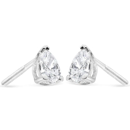 14K White Gold Pear Shape Solitaire Lab Grown Diamond Stud Earrings (F-G Color, VS2-SI1 Clarity)