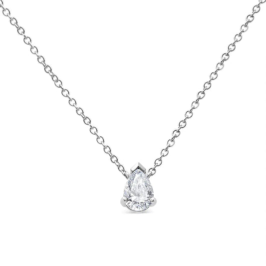 AGS Certified 14K White Gold 1/2 Cttw Diamond Pear 18" Pendant Necklace (H-I Color, VS2-SI1 Clarity)