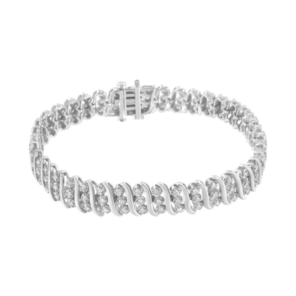 Sterling Silver 2 cttw Diamond Link Double Row Bracelet 7.25" (I-J, I2-I3)