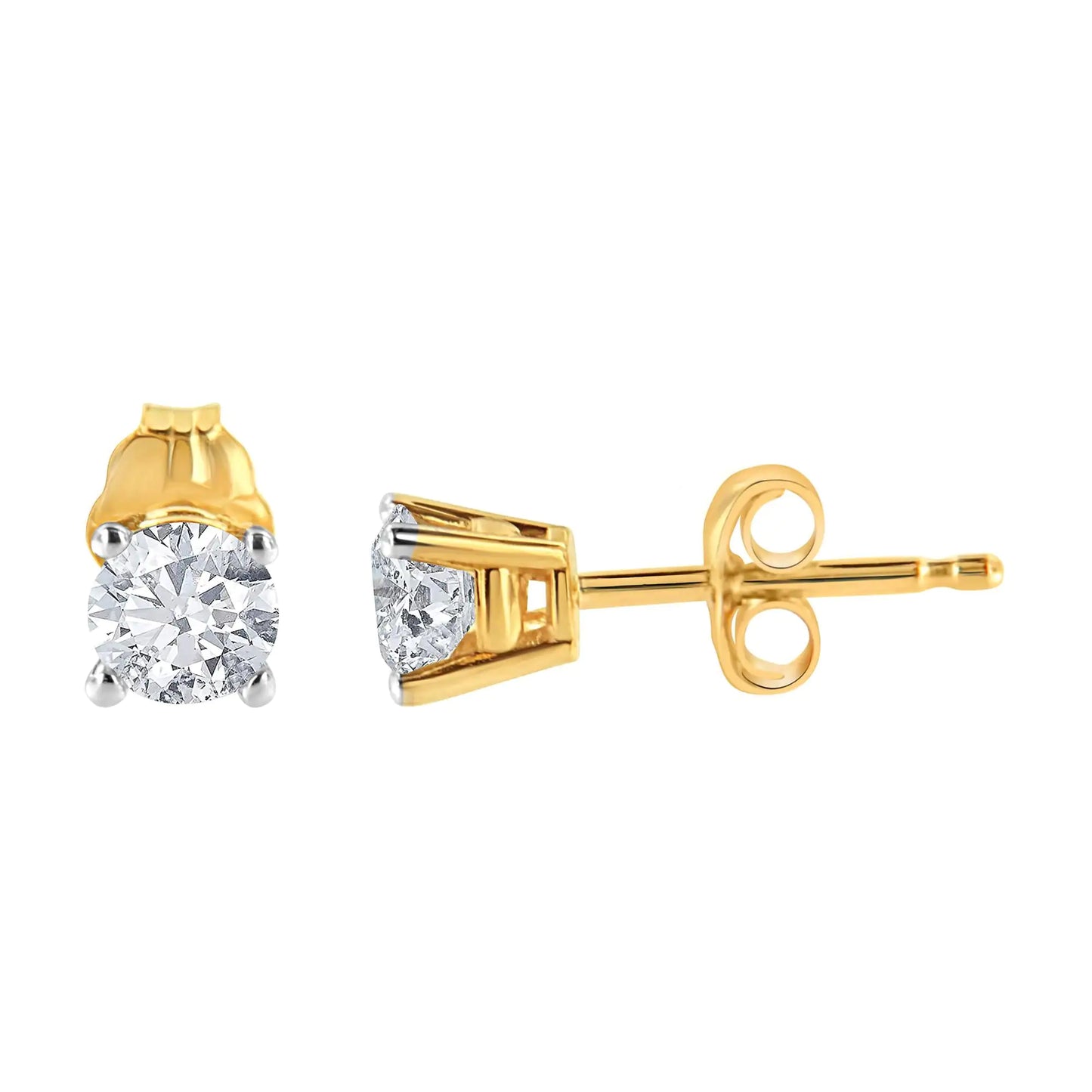 AGS Certified 1/2 Cttw Round Brilliant-Cut Diamond 14K Yellow Gold Classic 4-Prong Solitaire Stud Earrings (J-K Color, I1-I2 Clarity)