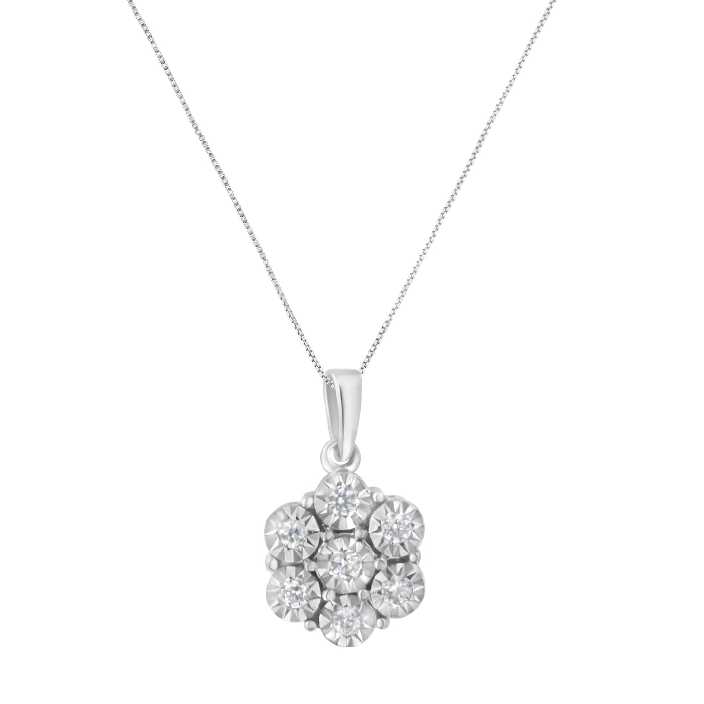 .925 Sterling Silver 1/5 cttw Diamond Flower Pendant Necklace (I-J, I1-I2)