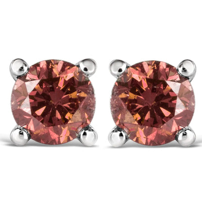 14K White Gold 1/2 Cttw Round Brilliant Cut Lab Grown Pink Diamond 4-Prong Classic Solitaire Earrings (Pink Color, VVS2-VS1 Clarity)