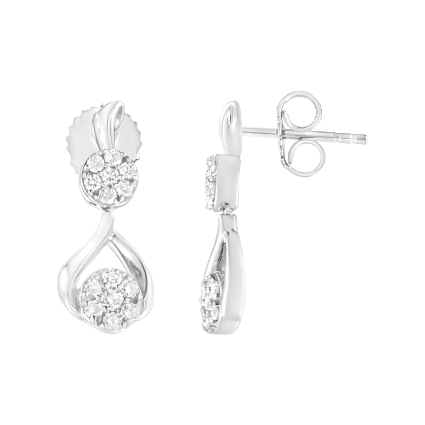 10K White Gold Plated Sterling Silver 1/2 cttw Lab Grown Diamond Dangle Earring (F-G Color, VS2-SI1 Clarity)