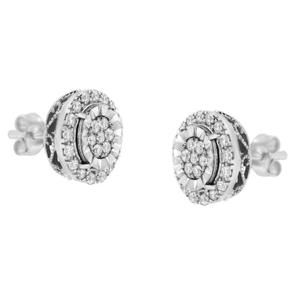 Sterling Silver Diamond Cluster Earrings (1 cttw, I-J Color, I2-I3 Clarity)