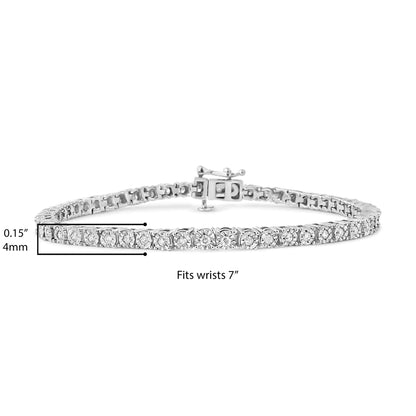 .925 Sterling Silver 1.0 Cttw Diamond Illusion-Set Miracle Plate Tennis Bracelet (I-J Color, I3 Clarity) - 7"