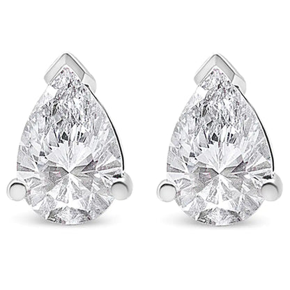 14K White Gold Pear Shape Solitaire Lab Grown Diamond Stud Earrings (F-G Color, VS2-SI1 Clarity)