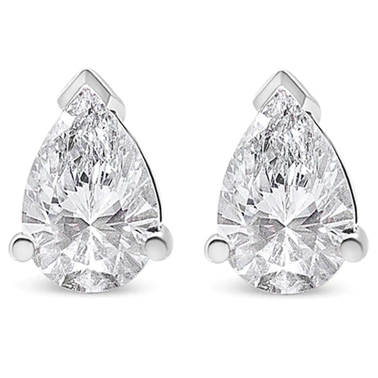 14K White Gold Pear Shape Solitaire Lab Grown Diamond Stud Earrings (F-G Color, VS2-SI1 Clarity)