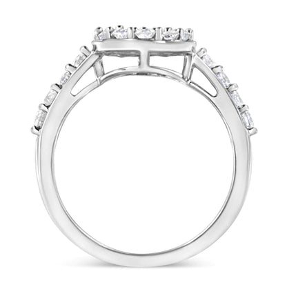 .925 Sterling Silver 1.0 Cttw Brilliant-Cut Diamond Halo-Style Cluster Oval Ring (I-J Color, I3 Clarity)