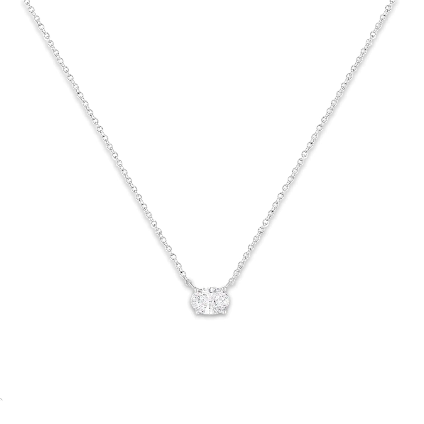 IGI Certified 14k White Gold 1/2 cttw Lab Grown Oval Shape Solitaire Diamond East West 18" Pendant Necklace (E-F Color, VS1-VS2 Clarity)