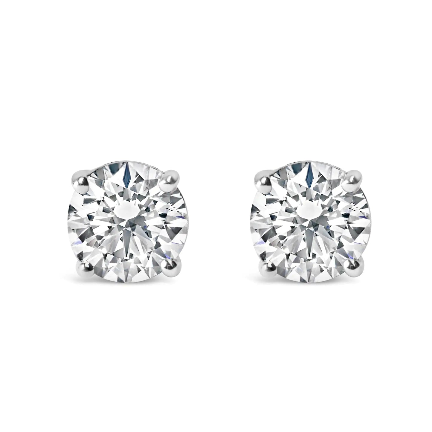 .925 Sterling Silver 1.0 Carat Round Brilliant Cut Lab Grown White Diamond 4-Prong Classic Solitaire Stud Earrings